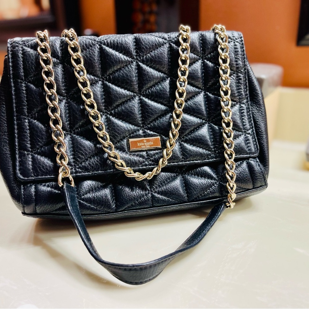 Kate Spade Black Quilted Shoulder Bag with Gold Chain
